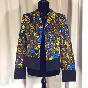 Harve Bernard by Bernard Holtzmen Multicolor Tapestry Design Blazer Sz 6